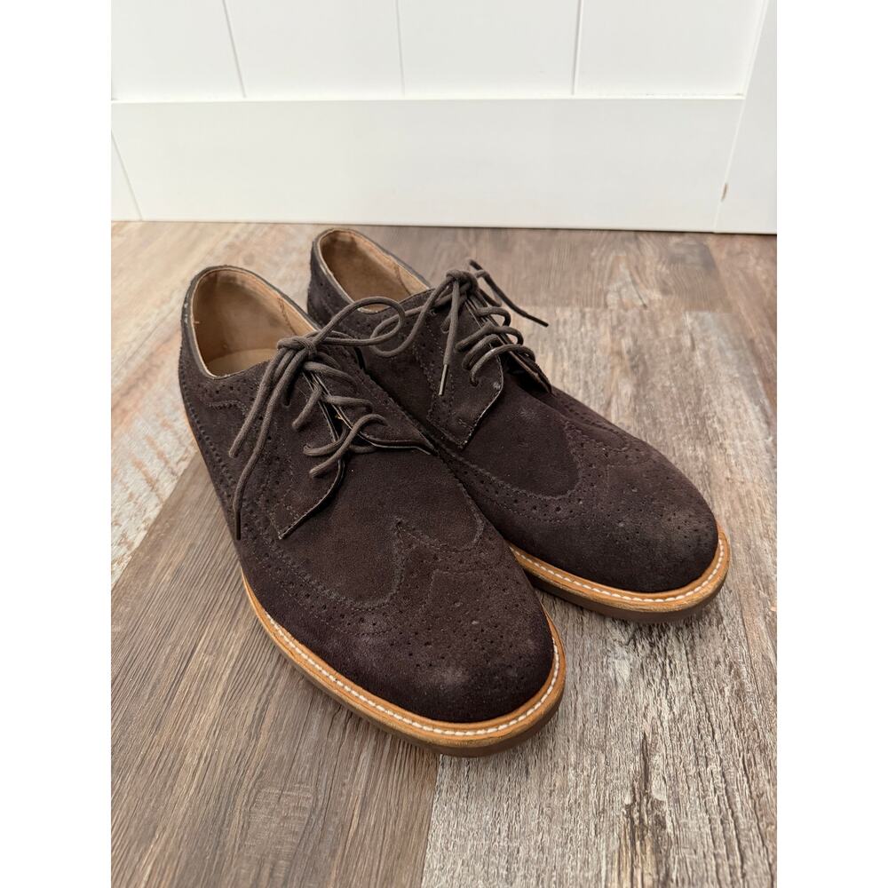 Lands End Wingtip Oxford Mens sz10.5 Dark Brown Suede Brogue Shoes GUC